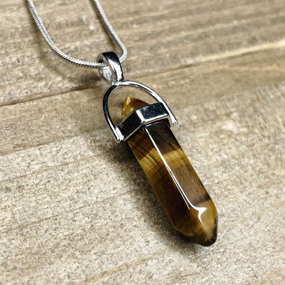 Tiger’s Eye Crystal Necklace on 16" Silver Snake Chain #081